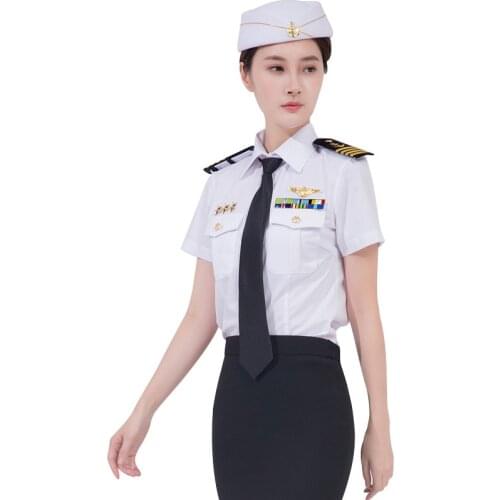 Summer Military Shirt Female Short-sleeved Captain Shirts Female Aviation Uniform Stewardess Costume Airline Stewardess Uniform