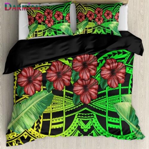 DARMIAN Fashion Gradient Style Polynesian Tribal Hibiscus Flowers Bedding 3pcs/set Home Textiles Duvet Cover with Pillowcase Set