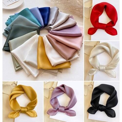 Fashion Pure Silk Scarf Women Neck Hair Foulard Bandana Solid Color Square Small Headband Hijab Print Poncho Scarves Pashmina