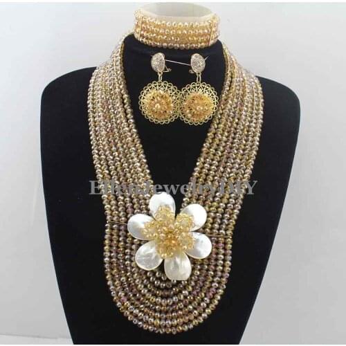 Handmade African Beads Jewelry Set nigerian wedding bridal Crystal Beaded Necklace Set African style necklace jewelry set W12071