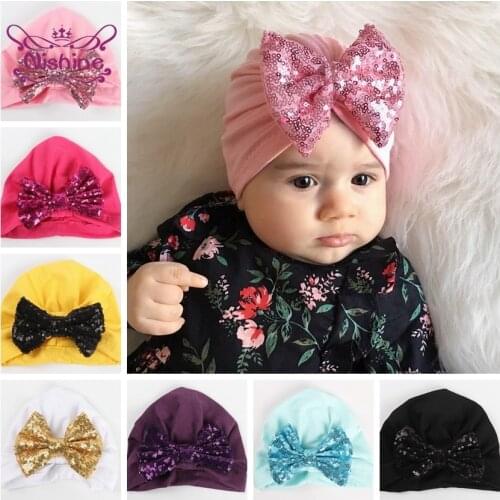 Nishine 1PCS Newborn Bow Turban Hat Cotton Blend Kids Cap Beanie Bowknot Handmade Hat Headwear Hair Accessories Christmas Gift