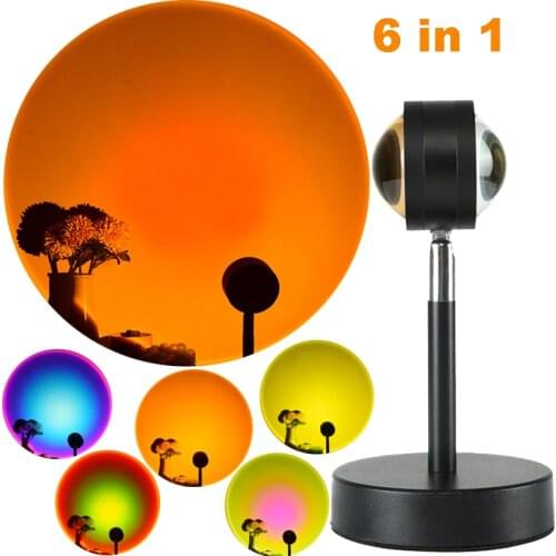 6 in 1 Sunset Rainbow Projector Night Light Living Room, Bar, Cafe Bedroom Decoration, Meditation, Yoga，Photographic Lighting