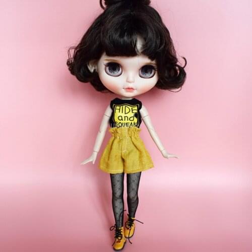 2018 New Summer 1 Set 1/6 Dolls Fashion Vest and Yellow High Waist Shorts Clothes for Blyth Azone Licca Doll Pants Accessories