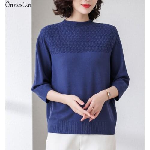 Solid Women Sweater Pullovers 2021 Summer Clothes For Women Crop Top Casual Thin Knitted Top Female Loose Half Sleeve T-Shirts
