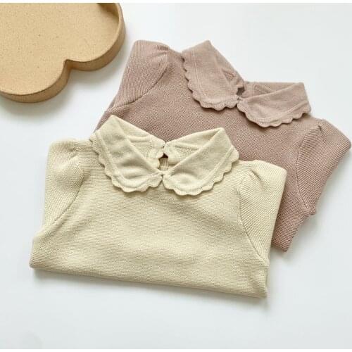 Autumn Winter Kids Girls Sweaters Baby Girl Solid Cotton Sweet Peter Pan Collar Sweater Children Knitted Kids Sweaters Girls Top