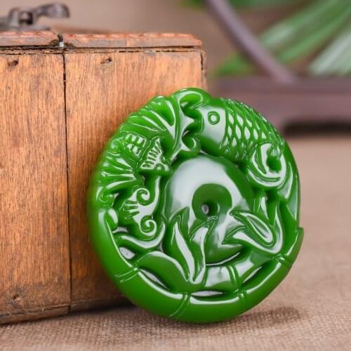 Chinese Natural Green Jade Carp Pendant Necklace Hand-carved Charm Jadeite Jewelry Fashion Amulet Gifts for Men Women