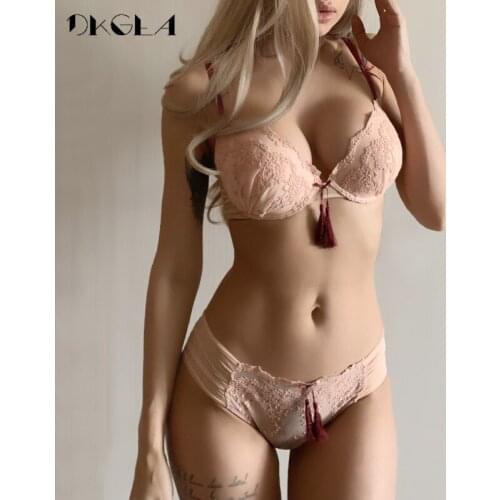 2020 Luxury Palace Tassel Bra Set Push-Up Thick Cotton Brassiere Embroider Lingerie Set Lace Sexy Bras Women Underwear Set Pink