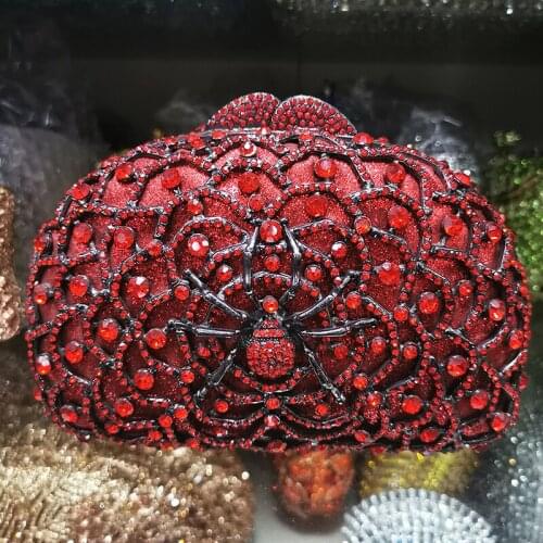 Spider Pattern Red Rhinestone Luxury Elegant Women Phone Handbag New Fashion Lady Diamond Mini Crystal Wedding Party Purses