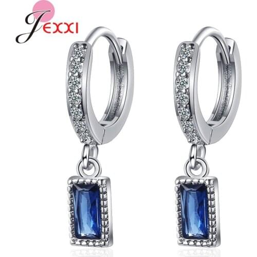 Latest Classic Style Square Blue Zircon Pendant Earrings For Women Girls Hot Sale Dark Blue CZ Earrings Dropshipping