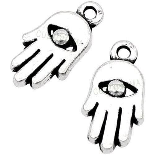 100pcs-Antique Silver Hamsa Hand Charms Pendant 16x8mm