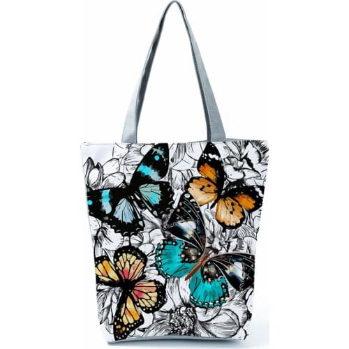 Floral Animal Print Shoulder Bag Ladies Butterfly Fashion All-Match Handbags Eco Friendly Beach Bag High Capacity Portable Tote