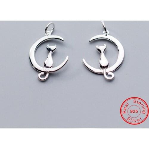 UQBing 100% 925 Sterling Silver Moon & Cat Charms Pendant For Women DIY Charm Bracelet Necklaces Jewelry Findings