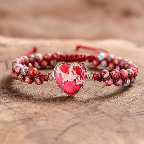 Heart Natural Stone Beaded Wrap Bracelets Femme Red String Braided Yoga Friendship Bracelet Bangle Bohemian Jewelry