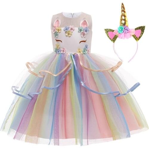 Unicorn Party Dress Kids Dress For Girls Christmas Costume Halloween Children Princess Dress Girls Birthday Dress