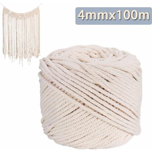 Durable 4mmx100m Handmade Decorations Natural Beige White Macrame Cotton Twisted Cord Rope DIY Home Textile Accessories Craft