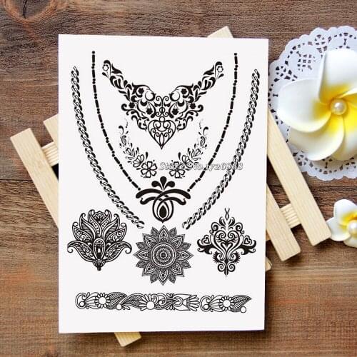 Waterproof Metallic Gold Silver White Temporary Tattoo For Black India Henna Tattoo Love Flower Pattern #002