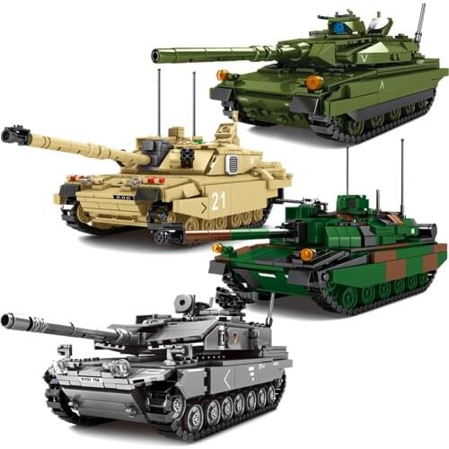 Military Army WW2 Leclerc Main Battle Tank Vehicle Soldiers MOC Weapon Set Building Blocks Bricks Classic Model Toys Kids Gift
