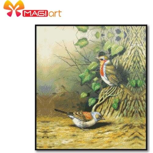 Cross stitch kits Embroidery needlework sets 11CT water soluble canvas patterns 14CT Animal Style Double bird-NCMA080