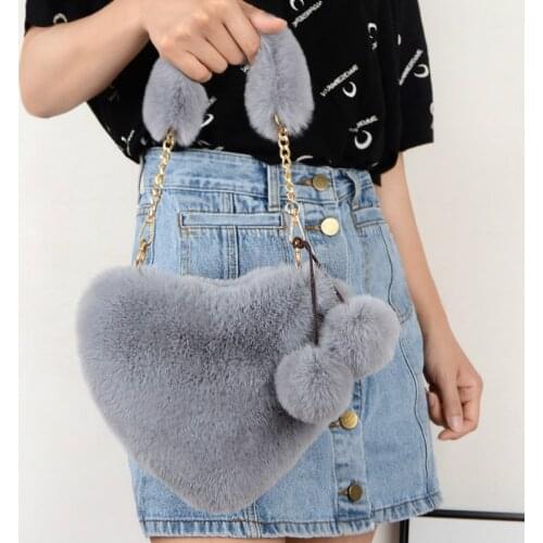 Ladies Velvet Heart-shaped Shoulder Bag Cute Ladies Clutch Bag Chain Messenger Bag Winter Wild Peach Heart Bag 2021 Trend
