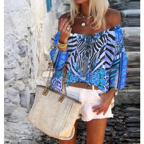 Womens Boat Neck Casual Long Sleeve Shirt Strapless Tops Blouse