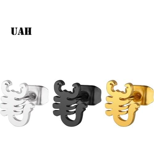 UAH New Stainless Steel Earrings Women Cute Geometric Scorpion Stud Earring Girl Jewelry Black Animal Earring Gift Bijoux