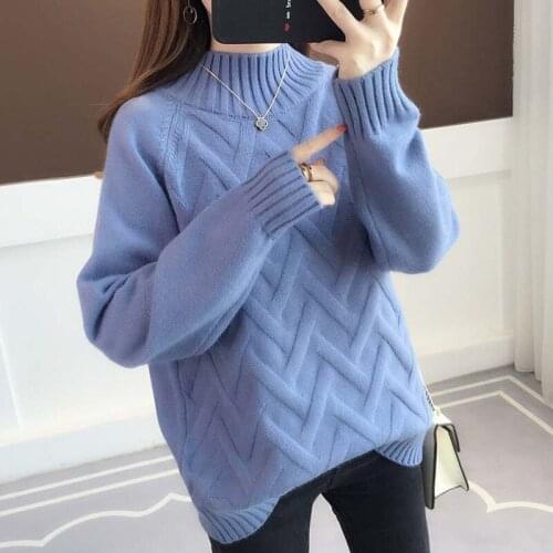 Womens Mock Neck Autumn Winter Sweaters Thick Warm Pullover Jumper Soft Oversized Knitwear Sweater Korean Women Jumpers