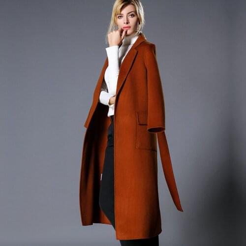 Women s winter coat coffee Double sided wool cashmere outwear 2019 autumn plus size ladies trench coats jackets long free ship