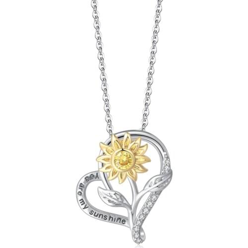 ZHOUYANG Sunflower Pendant Necklaces For Women Double Color Heart Aesthetic Choker Chain Christmas Gift Wholesale Jewelry N030