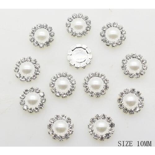 ZMASEY New 10MM Fashion 10pcs/lot Round Silver Buttons Diy White Pearl Accessories Festival Decor Diameter Supplies Wholesale