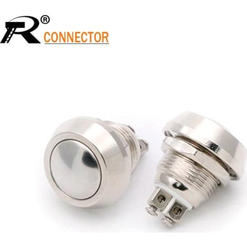 1PC 12MM metal silver contact spherical self-resetting screw Push button Switch press through 2pin waterproof car horn doorbell