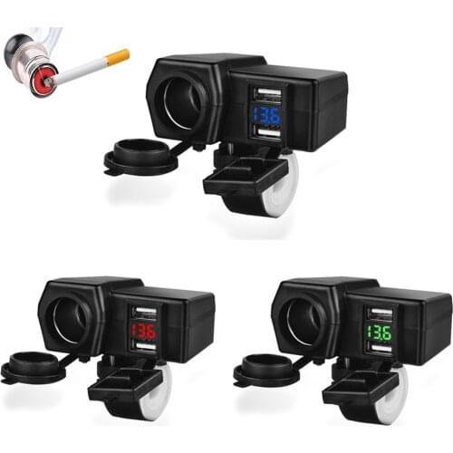 12V/24V Waterproof Motorcycle Cigarette Lighter Socket Dual Usb Charger Led Voltmeter For Motorcycle ATV Cross Bike Scooters