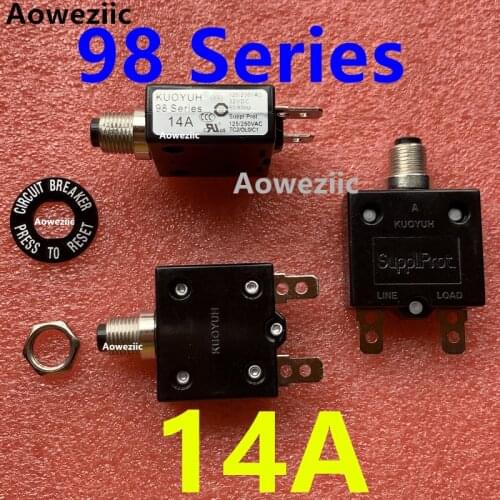 2Pcs KUOYUH 98 Series 14A Thermal overcurrent overload protector Manual reset Switch fuse Leakage switch Circuit breaker