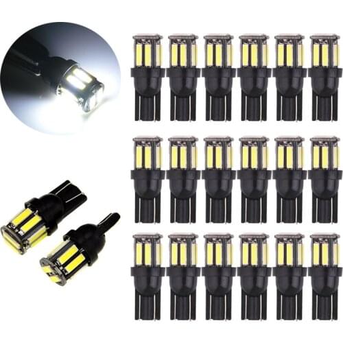 20-pack Car Bulbs 12V T10 7020 10SMD Car LED Wedge Reverse Instrument Panel Width Lamp Reading Light Bulbs