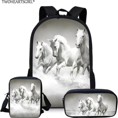3PCS/SET 3d Crazy Horse Print School Backpack Set for Teenager Girls Boys Cool High School Children Kids Bagpack Child Bookbags