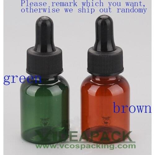 50pcs 25ml brown and green plastic Essential oil bottle with black droppers/ glass dropper / Fragrance packaging empty bottles