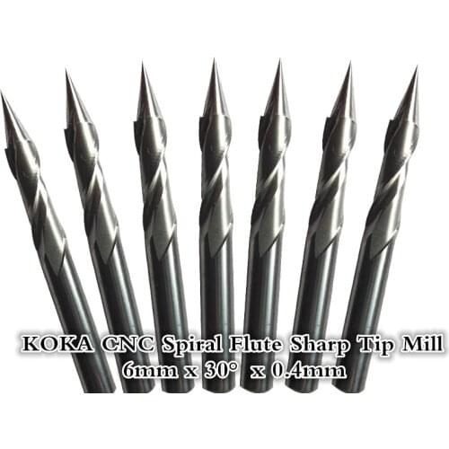 6mm*30degree*0.4mm,Freeshipping,CNC 2 Flute Spiral engraving sharp end mill for MDF,PVC,Acrylic.woodworking insert router bit