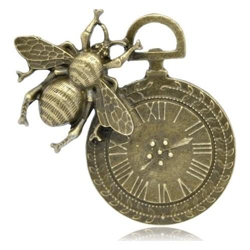 Free Shipping 25pcs Antique Bronze Bee Clock Charms Pendants 4.2x4.2cm Findings Wholesale