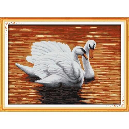 Two swans (3) cross stitch kit 14ct 11ct pre stamped canvas embroidery DIY handmade needlework