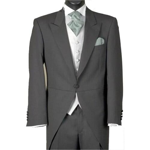 Custom Made To Measure Middle Grey Evening Tailcoats With White Vest, Bespoke Wedding Tailcoat Suit,Tailored Groom Tuxedos