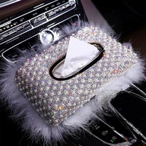 Artificial Pearl Rhinestone Tissue Box for Home, Car or Hotel, Fashion