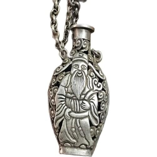 China Tibet Miao silver pattern silver snuff bottle God of Wealth