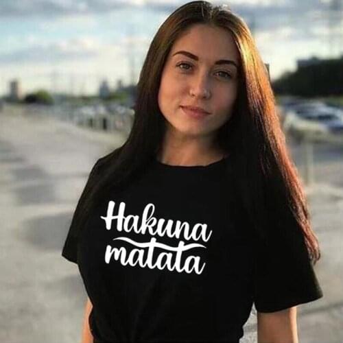 Summer Short Sleeve Harajuku Shirt Tee Shirt Femme Fashion Hakuna Matata Letter Print T Shirt Women Tops Casual T Shirt Femme