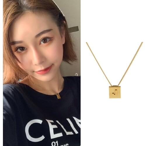 Hot Supply High Quality 26 English Surnames Letter Square Pendant Necklace For Women Men Steel Jewelry