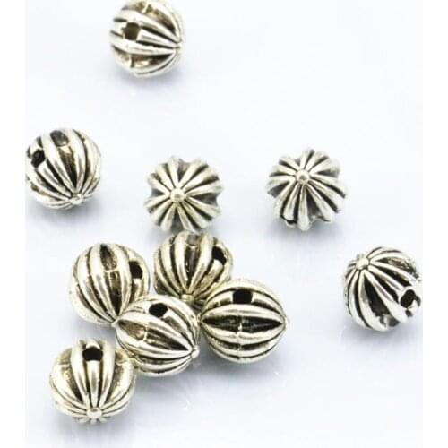 New 50PCS Finding Loose Copper DIY Beads Pumpkin Shaped Ball Accessory Jewelry Making Design Women Metal Gifts Crafts 8mm Lucky