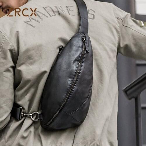 ZRCX Genuine Leather Mens Chest Bag Messenger Bag Shoulder Bag Casual First Layer Cowhide Waist Bag Trendy Mens Bag