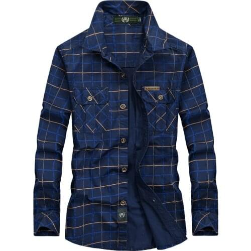 VINRUMIKA 2020 Big size M-5XL men autumn casual brand 100% cotton army long sleeve khaki plaid shirt man spring blue grid shirts