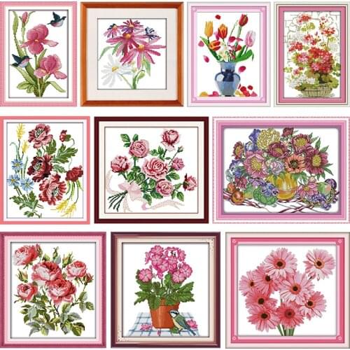Charming Flowers Stamped Cross Stitch Kits Flower Printed 11CT 14CT Painting Counted Patterns Crafts Embroidery Needlework Sets