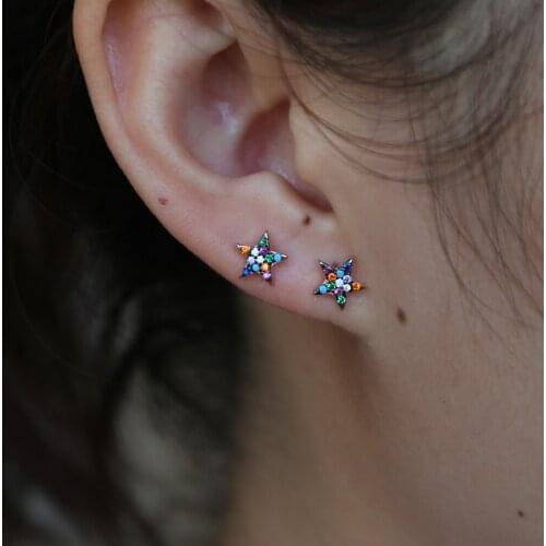 New Stud colorful star stud earrings micro pave rainbow cz brincos stars earrings 100% 925 sterling silver women fashion jewelry