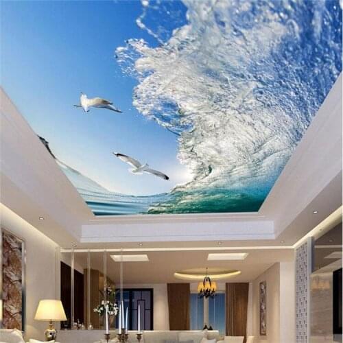 Custom Mural 3D Ceiling Wallpapers Sea Waves Seagulls Fresh Natural Scenery Wallpaper Living Room Bedroom Ceiling Wallpaper Roll