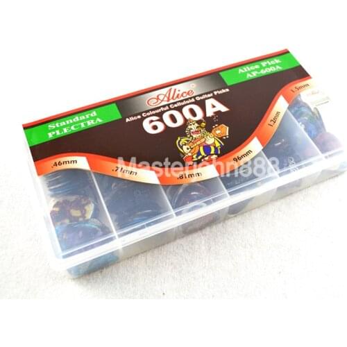 Lots of 600pcs Alice Colorful Pearl Celluloid Electric/Acoustic Guitar Picks 6 Thickness Assorted Plastic Box Wholesale